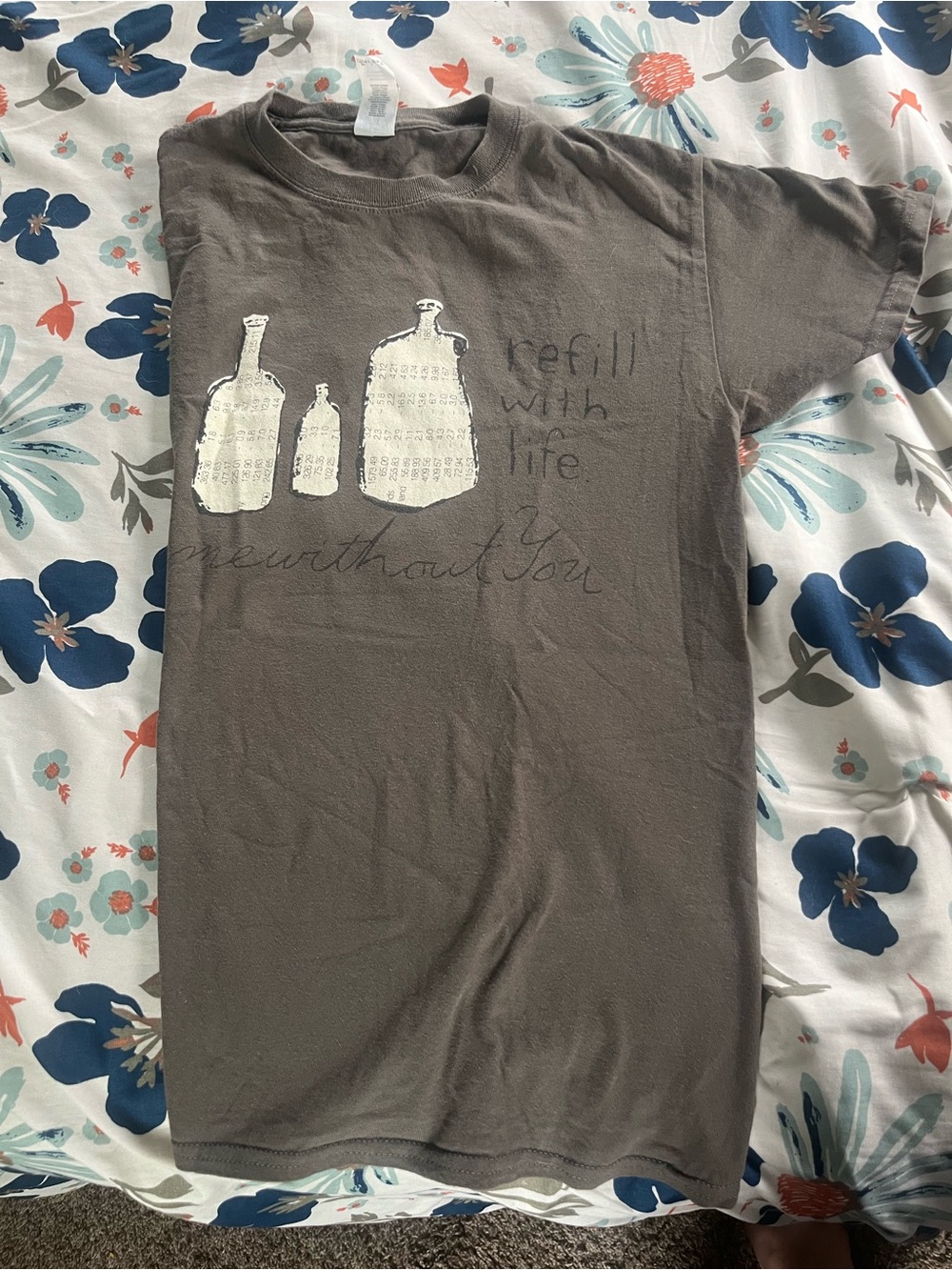 mewithoutYou small Graphic Brown Bottle Tee - "Refill With Life"
